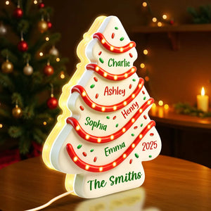 Family Names 3D Effect Christmas Tree Cake - Personalized Acrylic Light Box Christmas Gift For Family