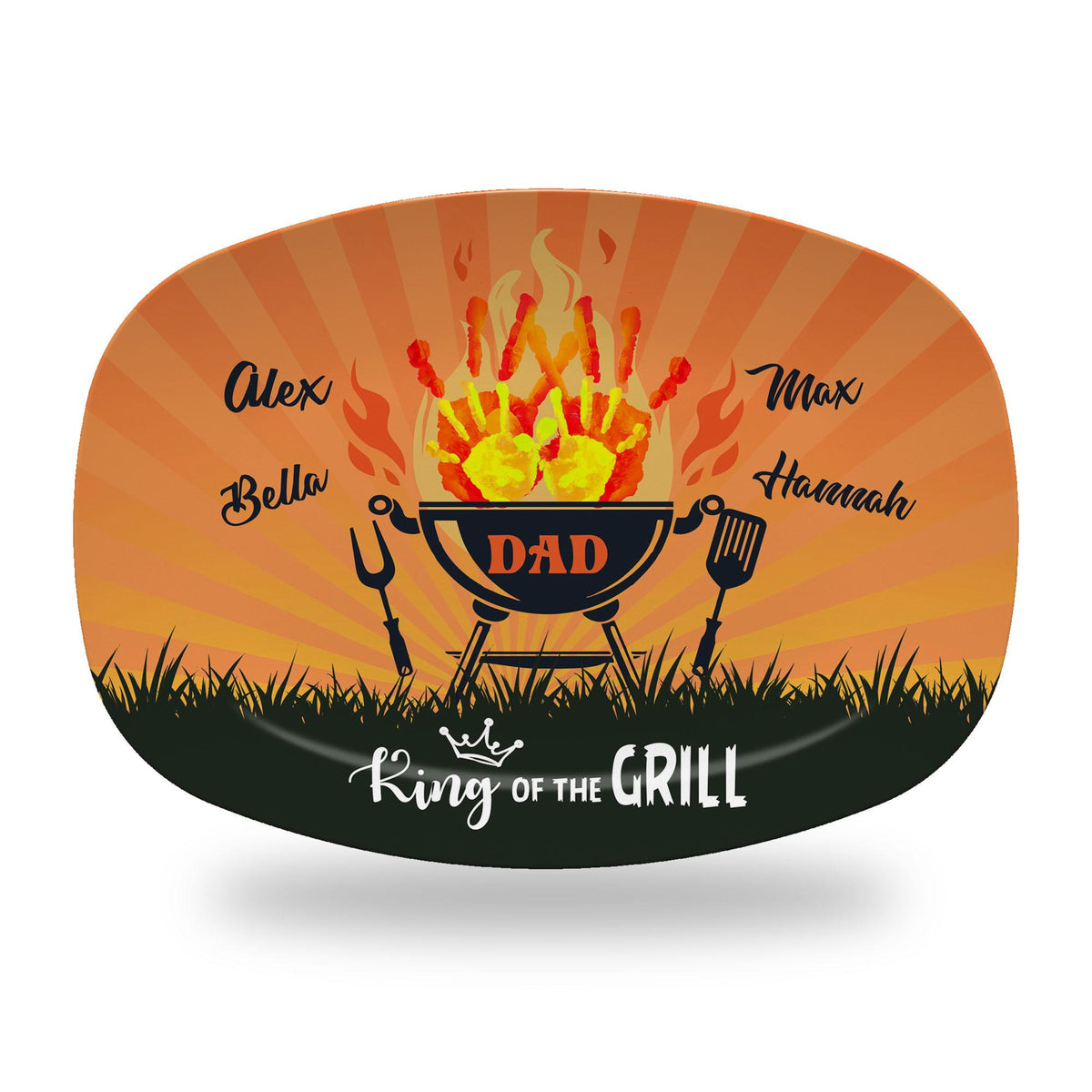 Personalized Grilling Plate for Dad, Custom Father's Day Gift for Husband, Grandpa, King of Grill with Kid's Handprints