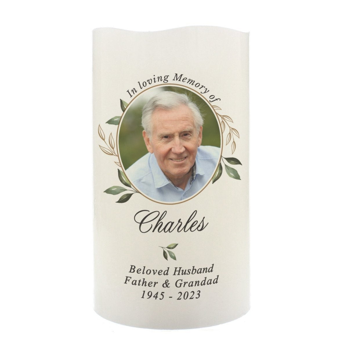 In Loving Memory Botanical Custom Photo - Custom LED Flameless Candle - Memorial Gift For Family