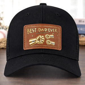 Best Dad Ever Gold Fist Bumps - Personalized Leather Label Net hat - Gift For Dad Papa, Father's Day Gift