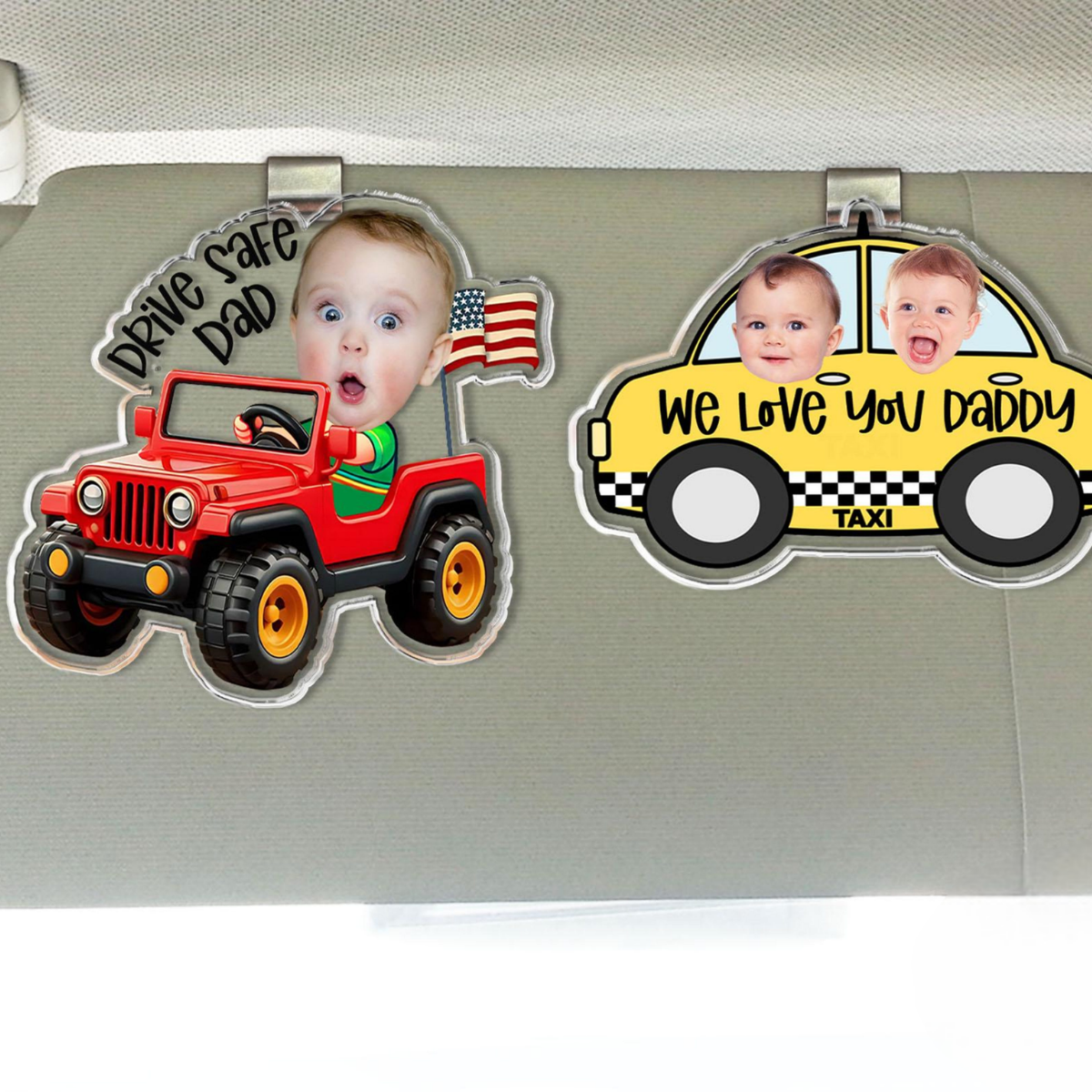Custom Kids Photo Car Visor Clip, Drive Safe Gift For Dad, Father's Day Gift For Husband, New Dad Gift, Drive Safe Gift For Grandpa
