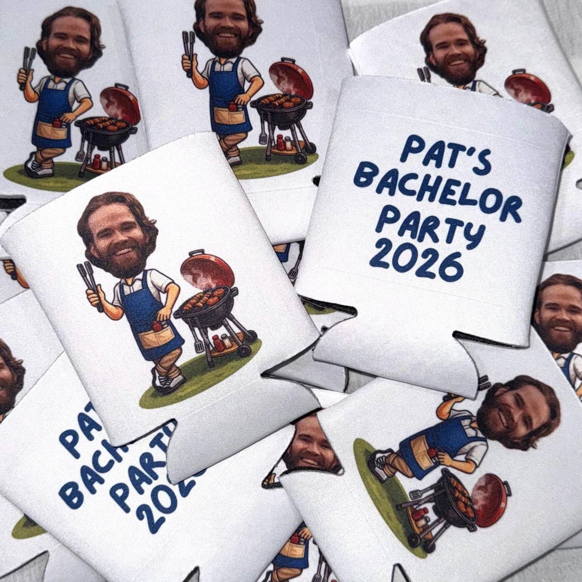 Personalized Face Grilling Bachelor or Birthday Party Can Cooler BBQ Cookout-I do BBQ, Barbe-TWO