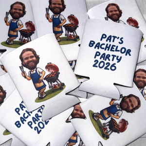 Personalized Face Grilling Bachelor or Birthday Party Can Cooler BBQ Cookout-I do BBQ, Barbe-TWO
