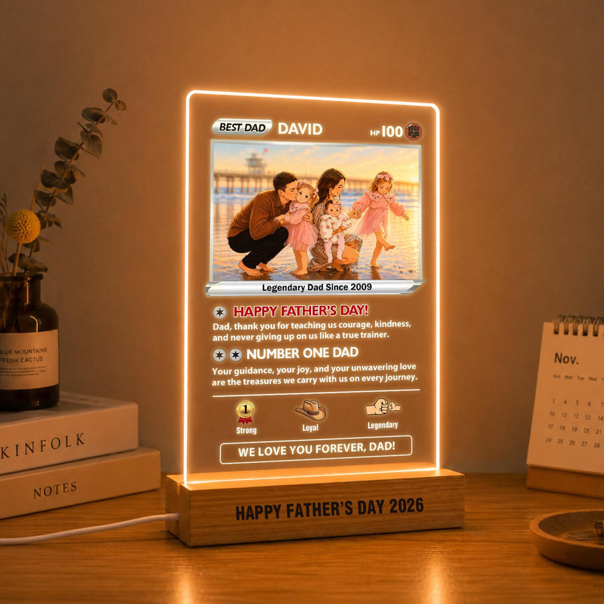 Custom Dad Poke Card Night Light, Personalized Poke Father s Day Night Light, Custom Anime Light, Gamer Dad Gift, Gift for Husband
