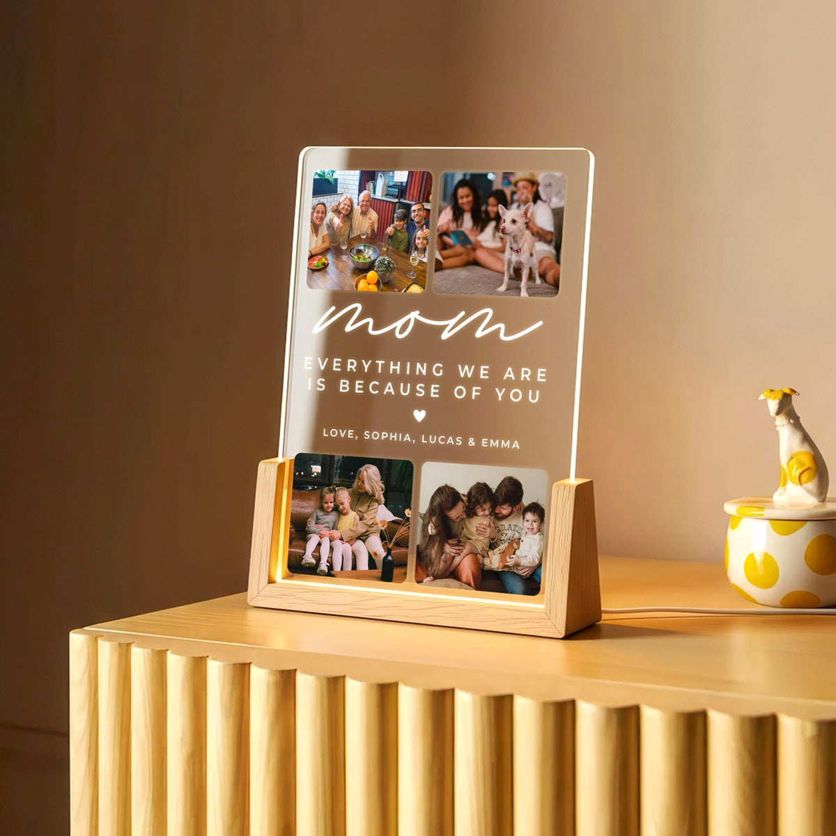Night Light Gift for Mother's Day, Everything We Are Is Because Of You Gift for her, Personalized Photo Acrylic LED Lamp for Mother