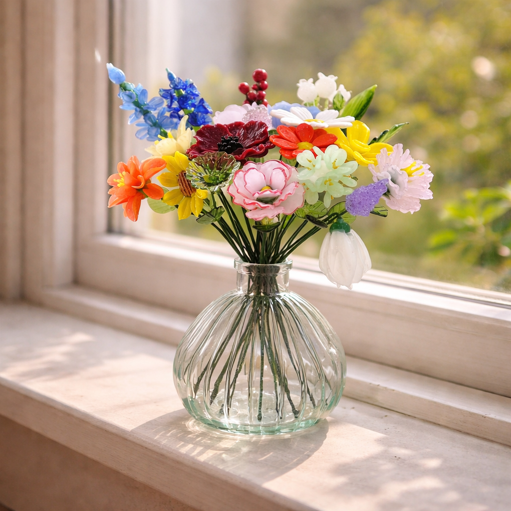 Glass Birth Flower (Jan to Dec), Handmade Birthday Gift for Her, Wife, Mother's Day Gift