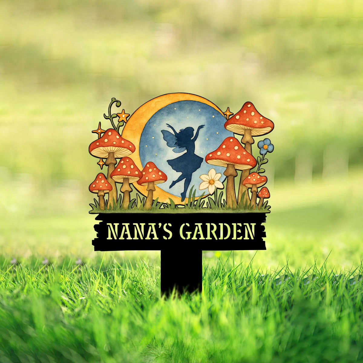 Custom Fairy Garden Stake, Fairy Metal Garden Sign, Mushroom Yard Sign, Gardener Gift, Gift for Her Mother's Day, Nana's Blessings