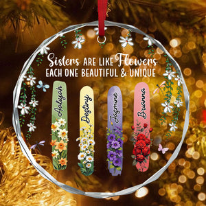 Sisters Bloom Beautiful And Unique - Personalized Crystal Ornament - Christmas Gift For Sisters