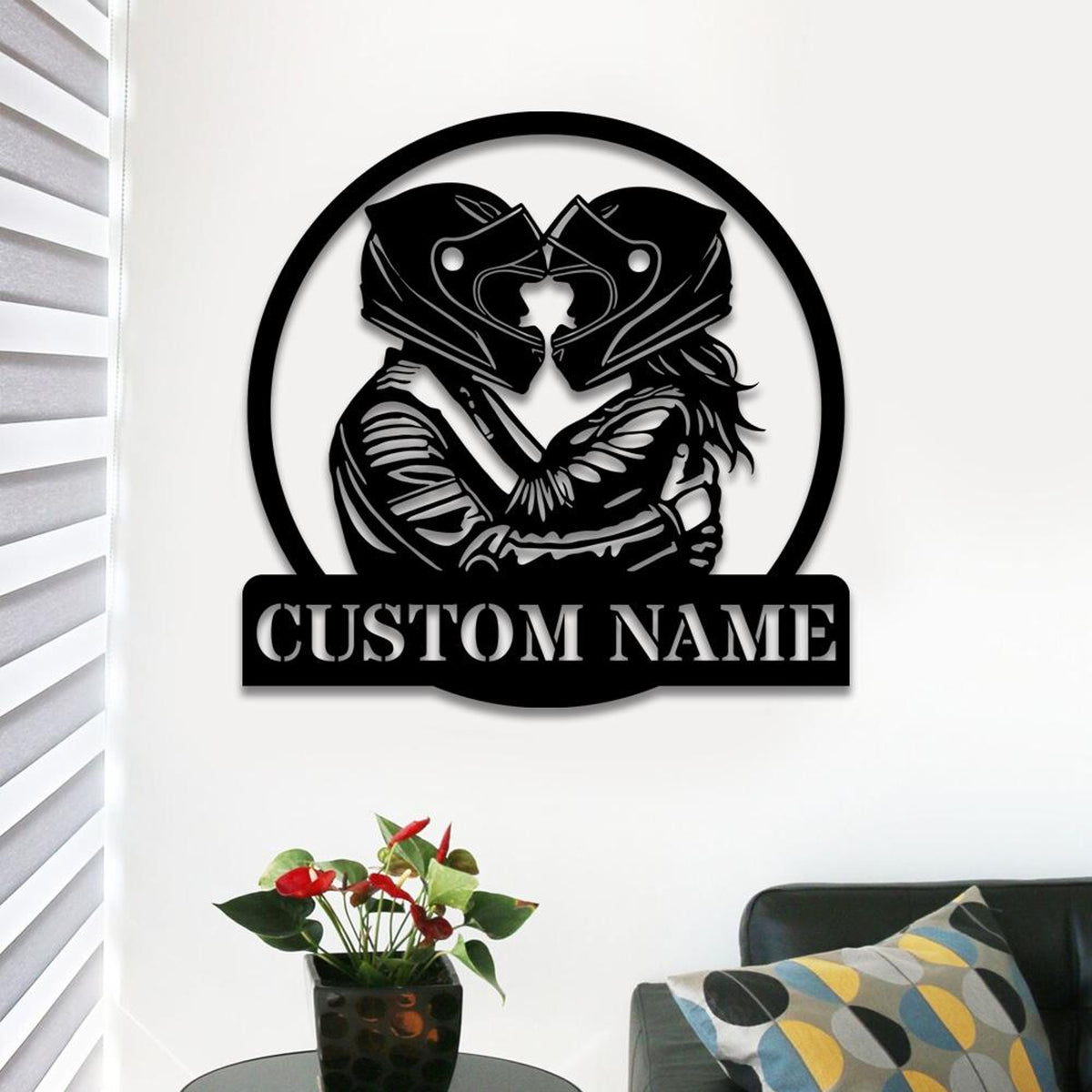 Custom Romantic Biker Couple Metal Wall Art with Led Lights, Couple Motorcycle Sign, Couple Biker Name Sign Christmas Gift