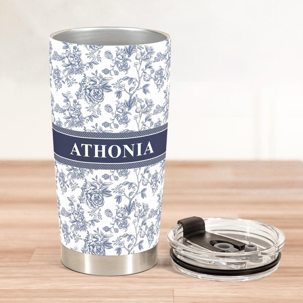 Flower Toile De Jouy French Style Custom Name, Personalized Tumbler Cup, Birthday Gift, Custom Name Floral Tumbler With Lid, Gift for Mom