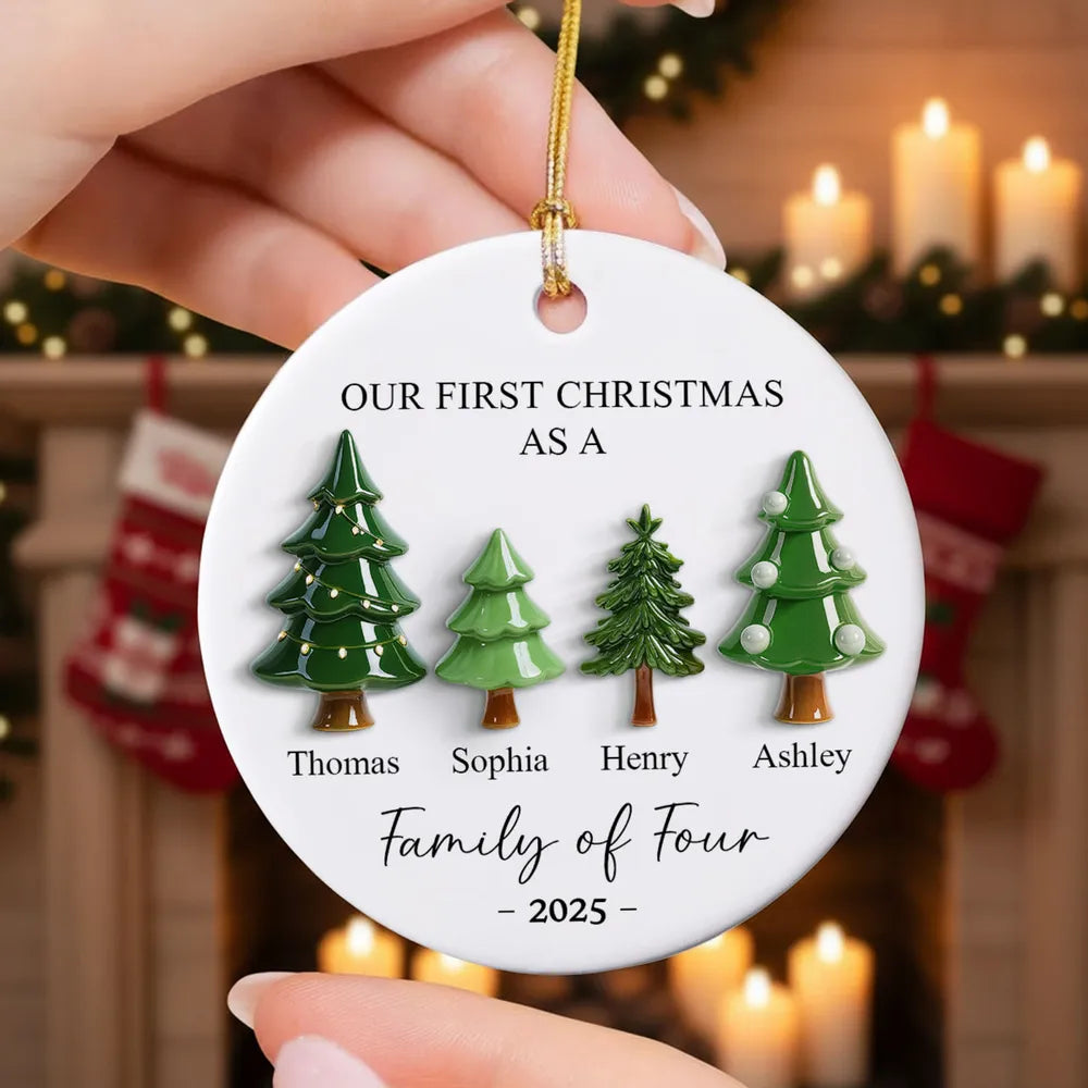 First Christmas As Family Christmas Tree 3D Effect - Personalized Ceramic Ornament - Christmas Decor For Family