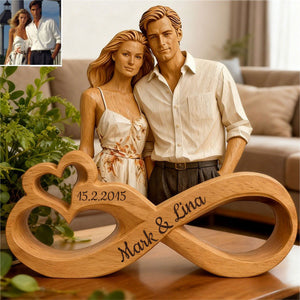 Custom Couple Infinity Wood Carving with Names & Date - Wooden Plaque