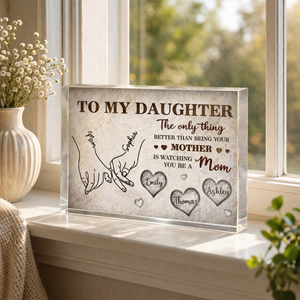 To My Daughter Mom And Daughter Holding Hands Custom Kids Names - Personalized Acrylic Block - Mother's Day Gift For Daughter