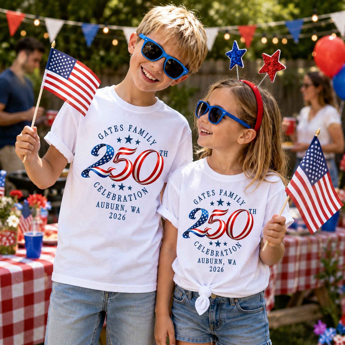 Custom Family 4th of July Shirt, Personalized America 250th Tee, Matching Patriotic Crew Shirt