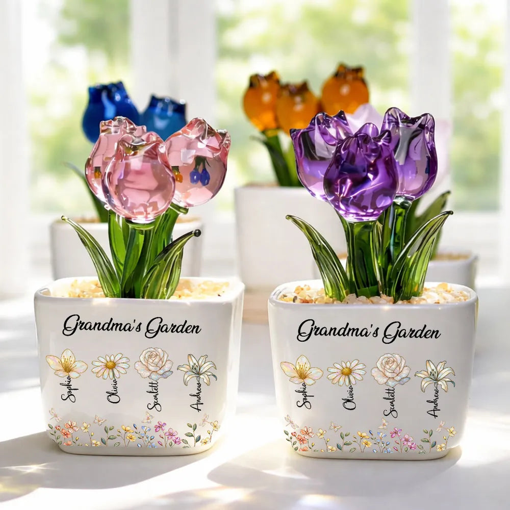 Mom Grandma's Garden- Personalized Mini Glass Flower Pot - Gift For Mother, Grandma, Mother's Day Gift