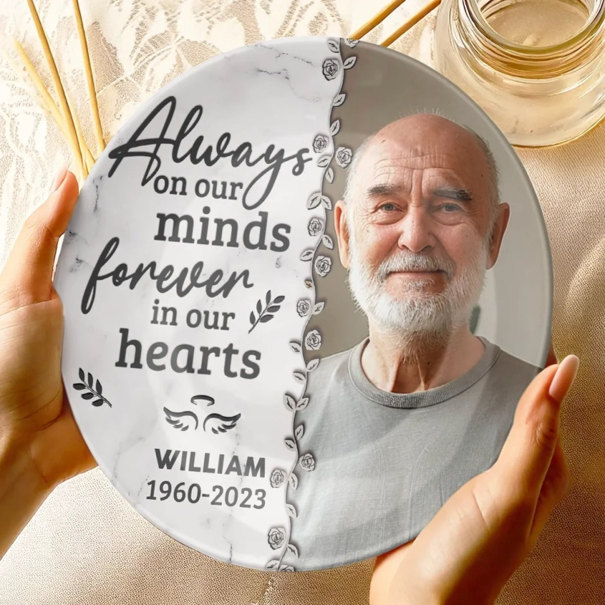 Always On Our Minds Forever In Our Hearts - Personalized Ceramic Plate - Memorial Gift, Sympathy Gift For Family Members