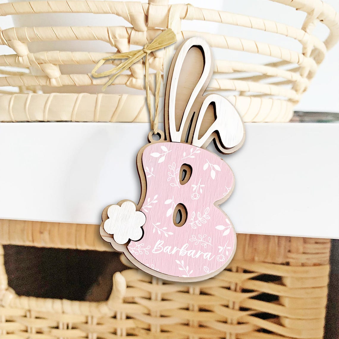 Personalized Easter Bunny Name Tag, Custom 3D Wooden Letter Tag, Spring Basket Name Charm for Kids, Cute Bunny, Gift For Kid, Easter Card