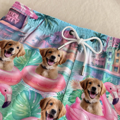 Custom Photo Tropical Hawaiian Aloha Men Beach Shorts - Personalized Summer Vacation And Travel Gifts For Dog Cat Lovers
