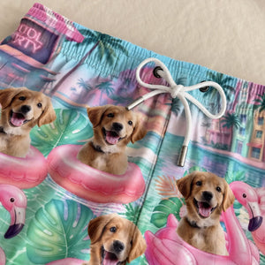 Custom Photo Tropical Hawaiian Aloha Men Beach Shorts - Personalized Summer Vacation And Travel Gifts For Dog Cat Lovers