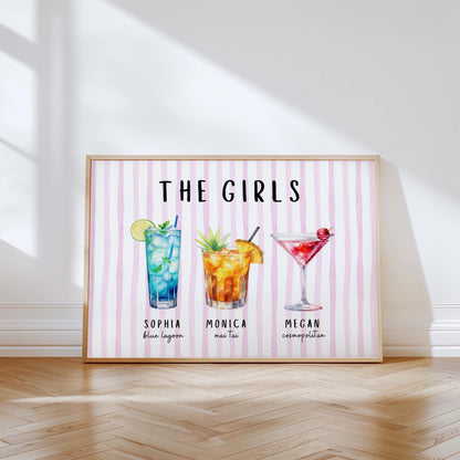 Custom Roommate Drink Print, Roommates as Drinks, Trendy College Apartment Dorm Art, Bar Cart Decor, Cocktail Poster, Personalized Wall Art