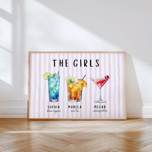 Custom Roommate Drink Print, Roommates as Drinks, Trendy College Apartment Dorm Art, Bar Cart Decor, Cocktail Poster, Personalized Wall Art