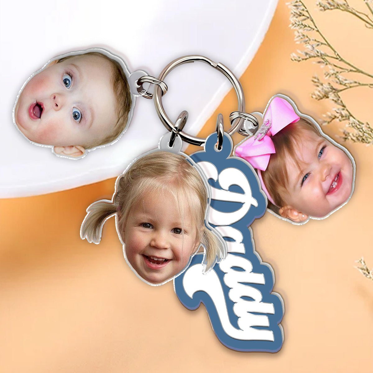 Personalized Father's Day Gift for Dad, Custom Father Keychain With Kids Face Charm, Grandpa Keychain Gift From Grandkids, Dog Owner Gift