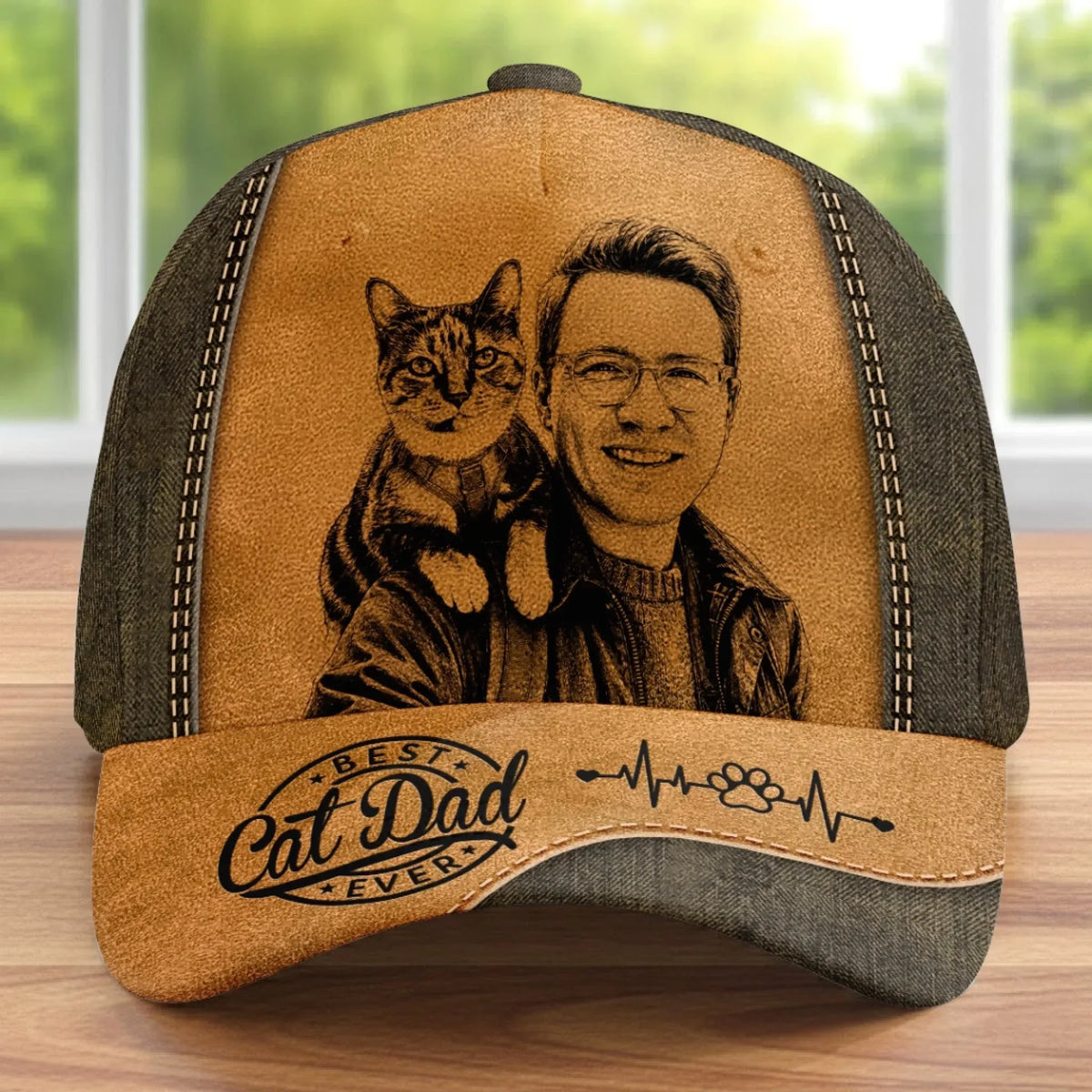 Pencil Sketch Photo Cap - Personalized Father's Day Birthday Gifts For Dog Cat Lovers