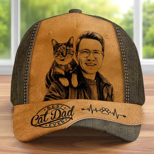 Pencil Sketch Photo Cap - Personalized Father's Day Birthday Gifts For Dog Cat Lovers