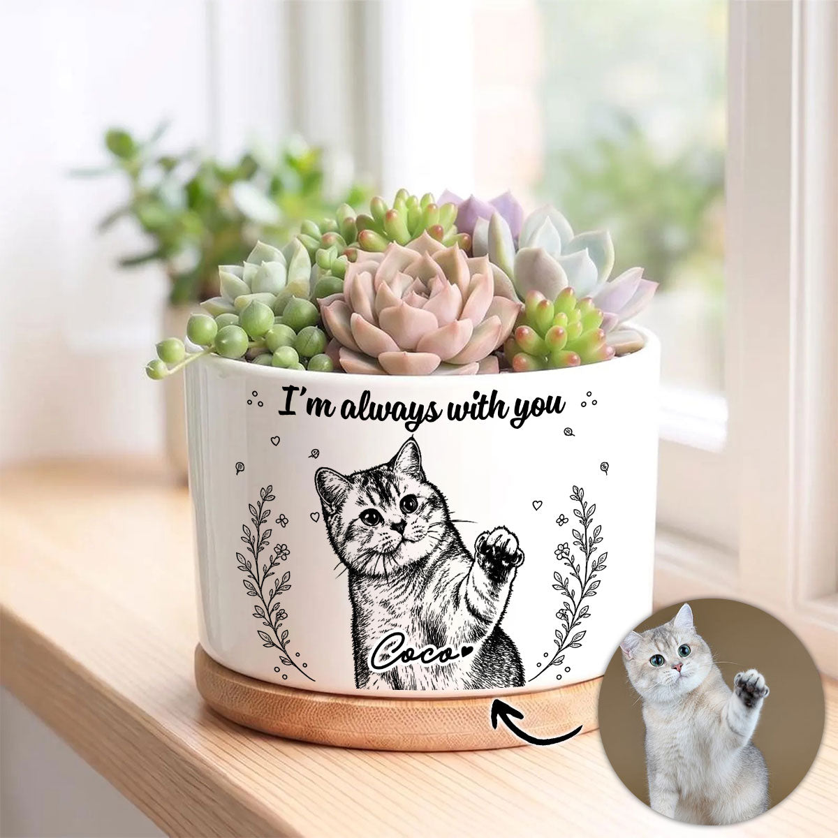 Custom Photo Home Decor Ceramic Plant Pot - Personalized Pet Memorial Sympathy Gifts For Dogs, Cats - Forever Loved Never Forgotten