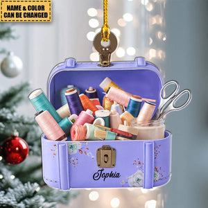 Personalized Sewing Box Christmas Ornament, Sewing Flower Kit Ornament, Gift For Sewing Lovers