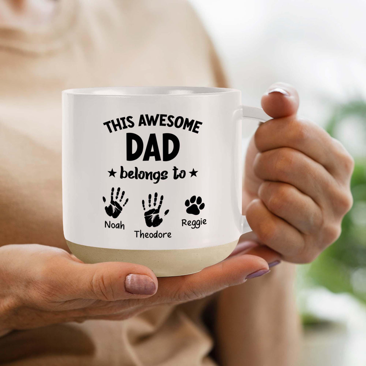 Personalized Father's Day Gift Engraved Mug For Dad, Handprint Kids Pottery Mug Gift, Dad's Children Names, Best Dad Ever Gift For Husband