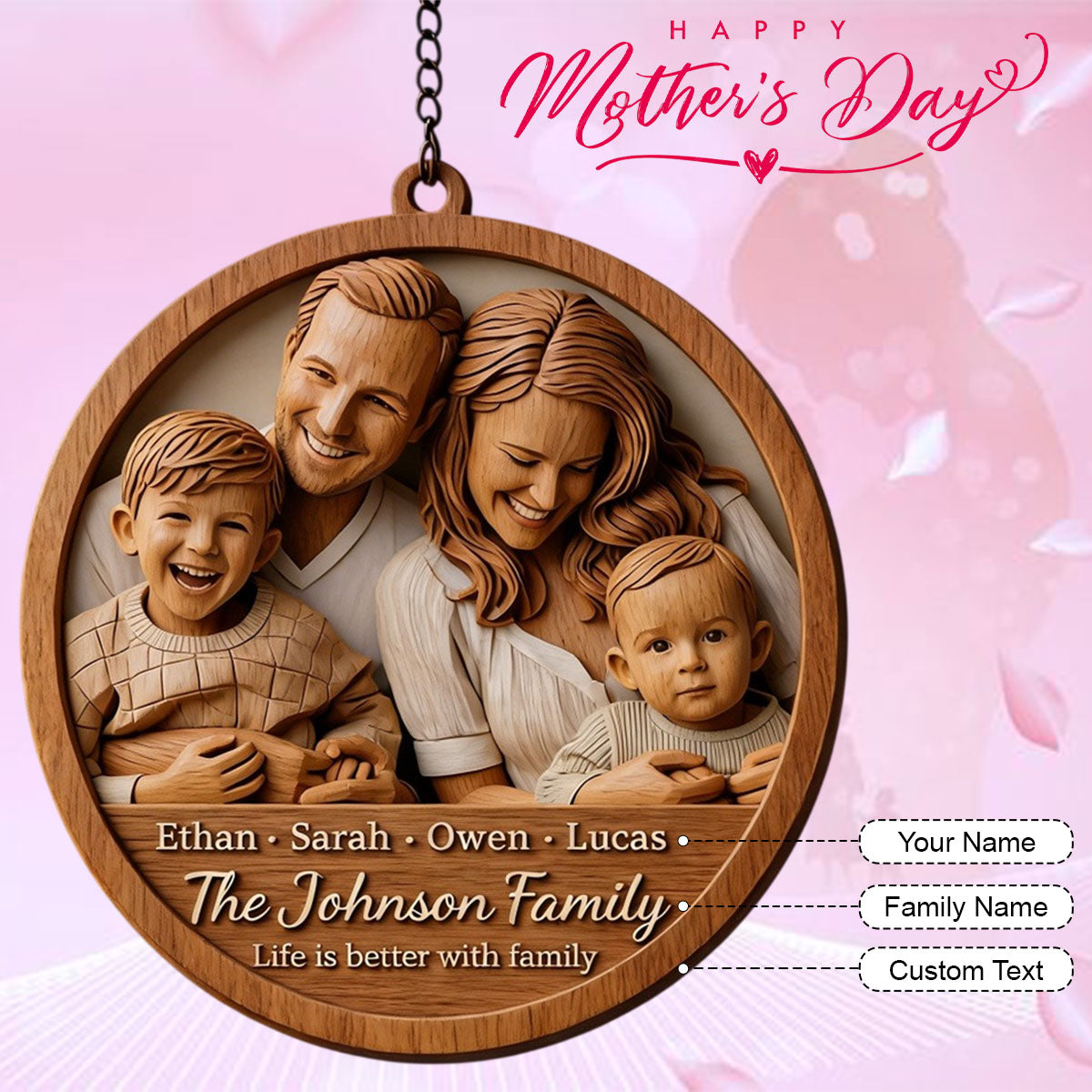 Life Is Better With Family - Personalized 2-layered Wooden Ornament