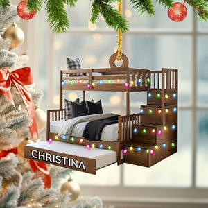 Personalized 2D Bunk Bed Ornament, Twin Over Twin Christmas Decor, Gift For Twins