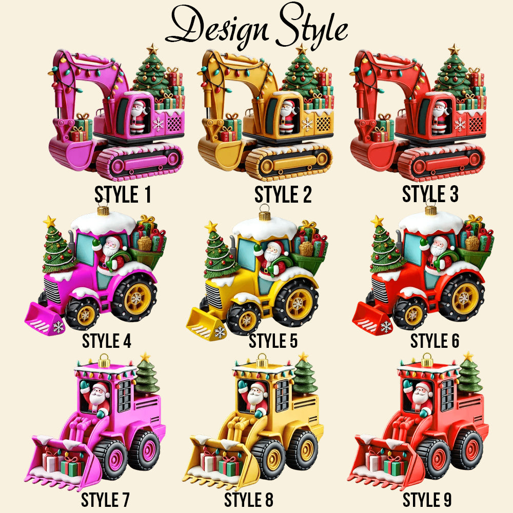 Excavator Construction Ornament - Personalized Acrylic 2D Christmas Gift For Grandkid