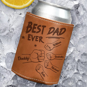 Dad Grandpa & Kid Fist Bump - Personalized Leather Can Cooler - Gift For Dad, Grandpa, Father's Day
