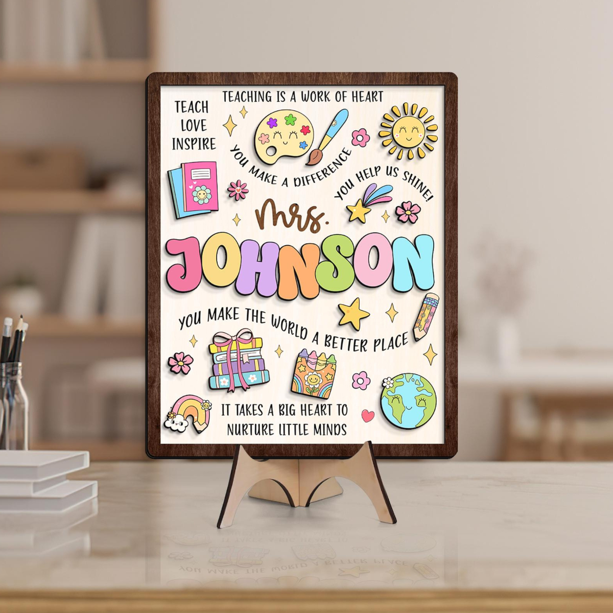 Custom Teacher Wooden Sign, Teacher Appreciation Gifts, Teacher Classroom Door Hanger, Thank You Teacher Gifts, Custom 3D Teacher Name Sign