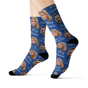 Merry Christmas Custom Face Santa Hat, Personalized Holiday Face Socks, Face On Socks, Socks for men women, Christmas Gift