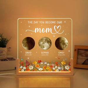 Personalized Moon Phase Acrylic Lamp, Custom Moon Acrylic Nightlight, The Days You Became Our Mom Anniversary Gift, Mother's Day Gift