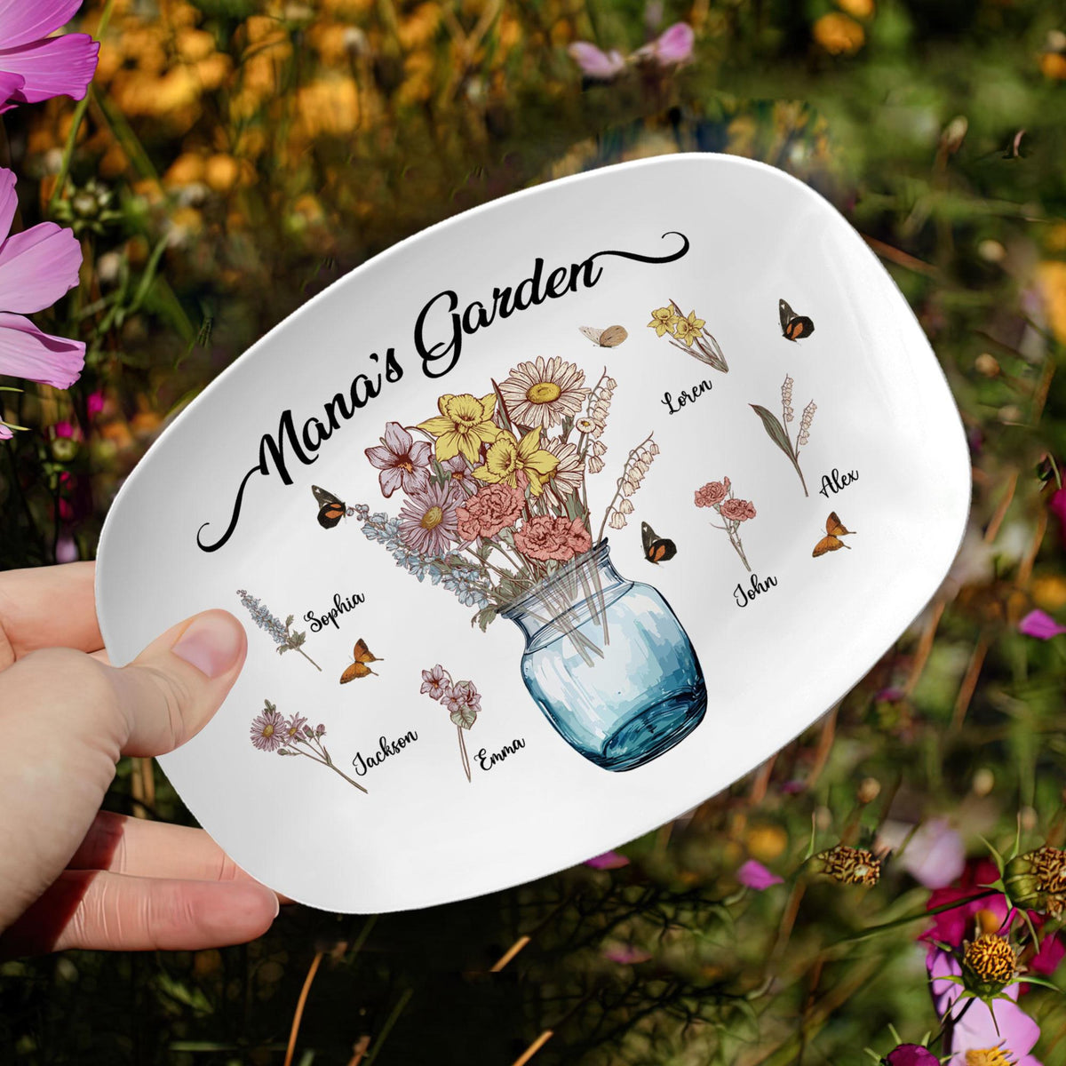Personalized Mommy's Garden Platter, Custom Mom Plate With Kids Names, Birth Flower Platter, Mother's Day Gift for Mom, Mother, Mommy