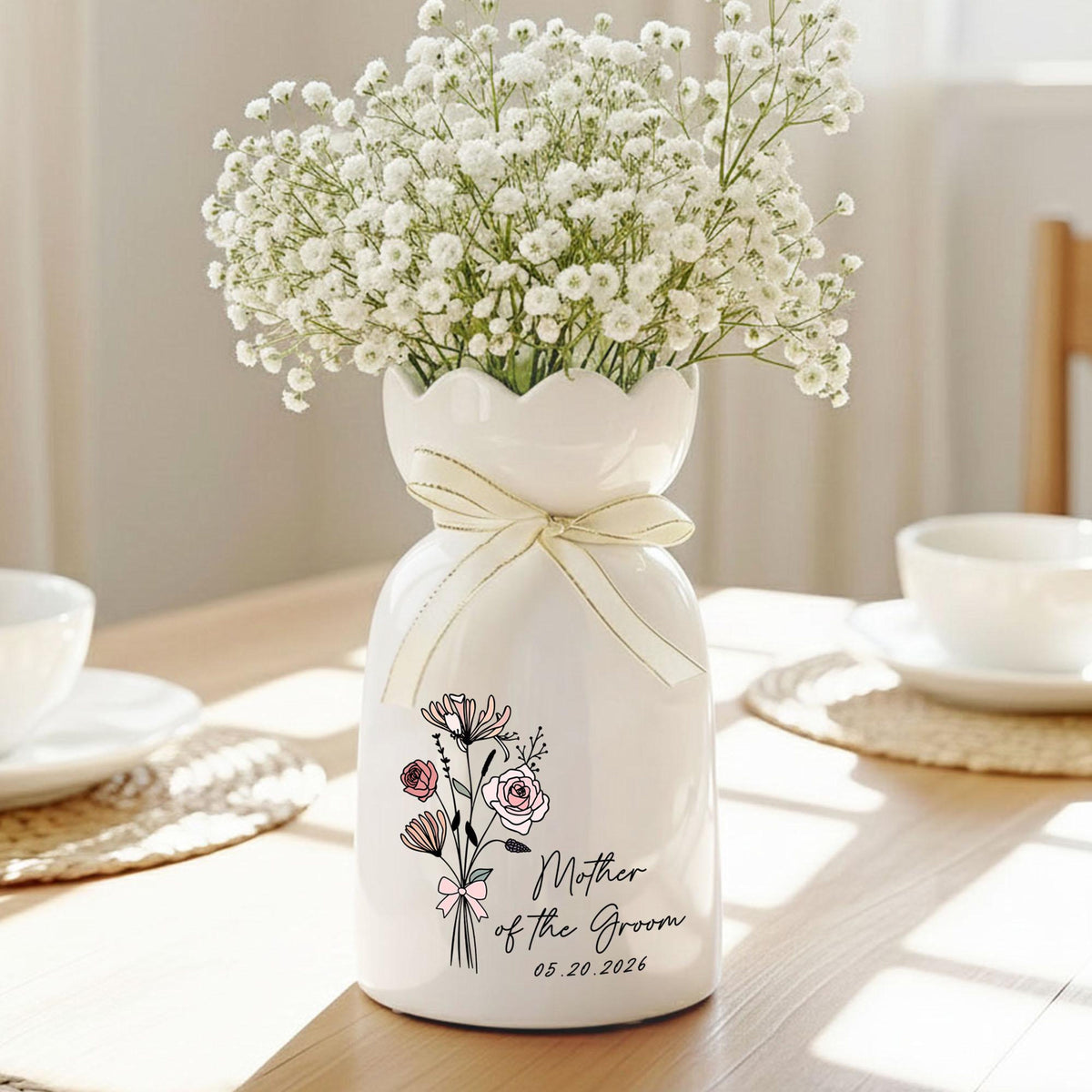 Personalized Bloom Vase For Mother Of The Bride & Groom, Mother's Day Gift For Mom, Birth Month Flower Vase, Mother of the Bride Ceramic Bloom Vase