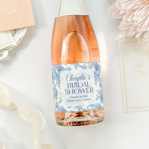 Blue Floral Bridal Shower Champagne Labels, Chinoiserie Bridal Shower Favor, Vintage Something Blue Bridal Shower Gift, French Shower