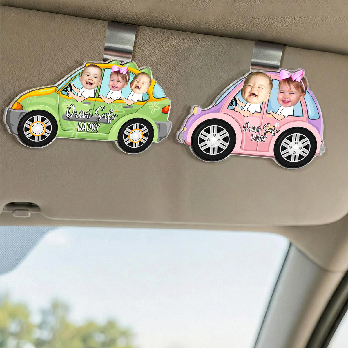 Personalized Kids Photo Visor Clip For Dad, Custom Drive Safe Daddy Sun Visor Clip, Father's Day Gift, Drive Safe Gift For Grandpa