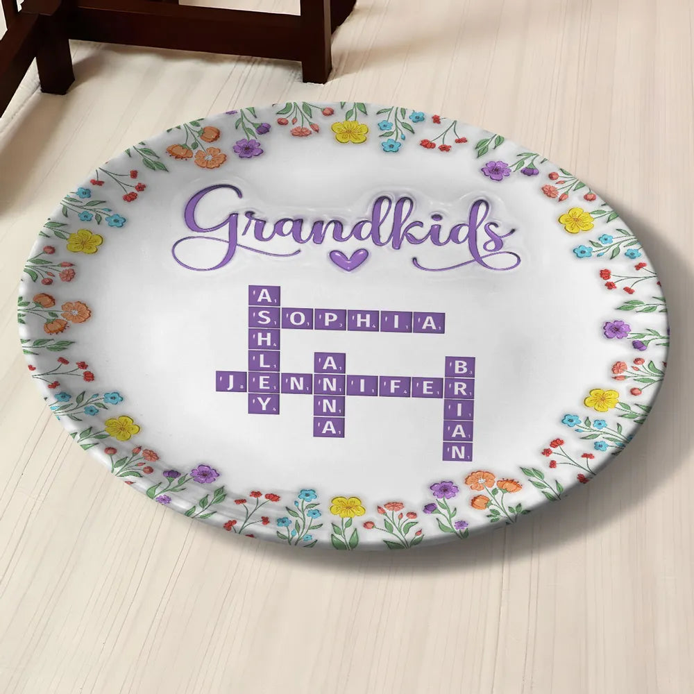 Grandkids Crossword - Personalized 3D Inflated Printed Effect Ceramic Plate - Gift For Grandma
