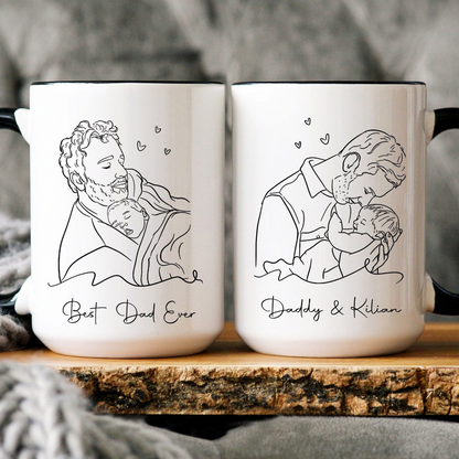 Custom Portrait Mug, Custom Photo Mug for Dad, Papa Photo Mug, Father Line Drawing Mug, Personalized Photo Mug, Dad Line Portrait Mug