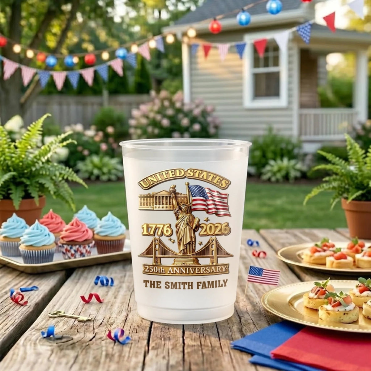 Personalized 4th Of July Anniversary Frosted Cup, Custom Family Name Independence Day Party Drinkware