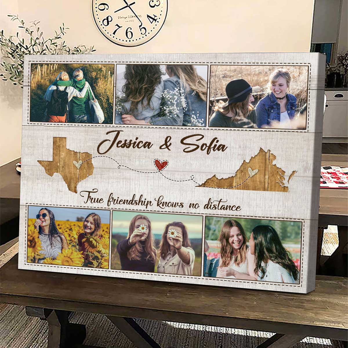 Custom Two State Besties Photo Canvas, Long Distance Friendship Gifts, Birthday Present For Long Distance Friend