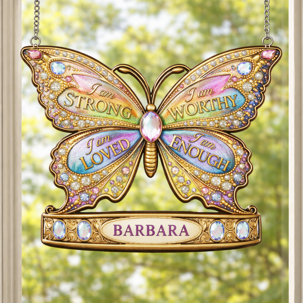 I Am Strong Jewelry Butterfly - Personalized Suncatcher - Gift For Her, Mother's Day, Birthday Gift