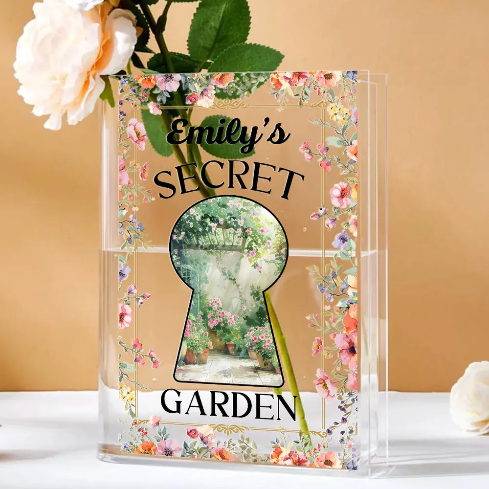 My Secret Garden - Personalized Acrylic Book Vase - Gift For Book Lovers, Bookworm Gift