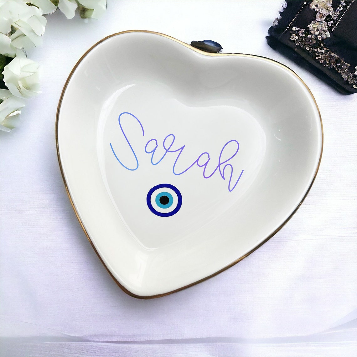 Personalized Evil Eye Birthday Ring Dish - Protection Gifts for Friend Bridesmaid Wedding Gifts