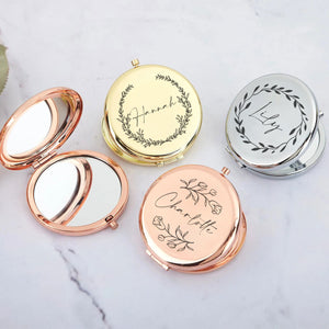 Floral Compact Mirror With Names - Personalized Compact Mirror